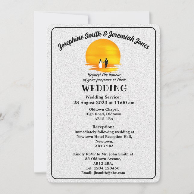 Textured Couple Sunset Wedding Card Invitation (Front)
