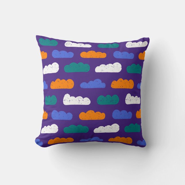Textured Crayon Clouds on Royal Purple Cushion (Front)