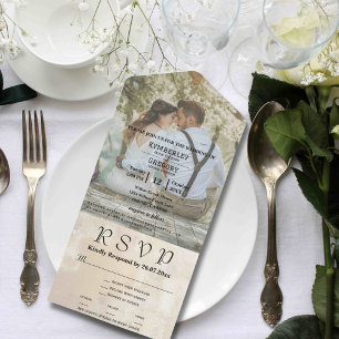Textured Cream Gold Large Photo Picture Website All In One Invitation