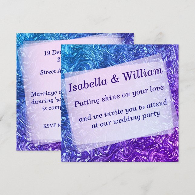Textured curves blue to violet  invitation (Front/Back)
