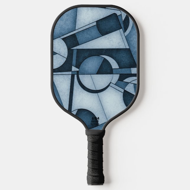 Textured Cyanotype Geometric Abstract Art Pickleball Paddle (Front)