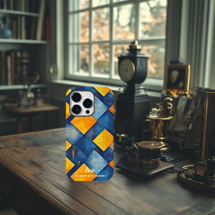Textured Diamond Pattern in Blue and Orange Case-Mate iPhone 14 Pro Case