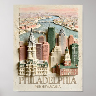 Textured Earth Tone Abstract Philadelphia Skyline Poster