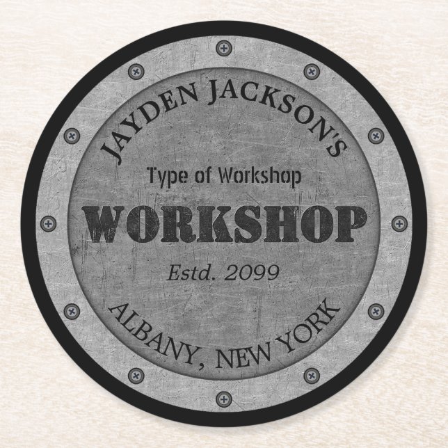 Textured Effect Shop Workshop Shed Man Cave Round Paper Coaster (Front)