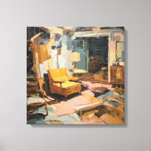 Textured Expressionist Retro Yellow Chair Interior Canvas Print
