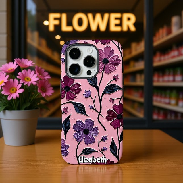 Textured Floral Pattern with Purple Flowers Case-Mate iPhone Case (Creator Uploaded)