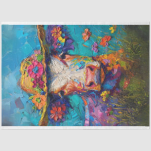 Textured Floral Whimsical Cow Painting Decouapge Tissue Paper