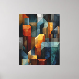 Textured Geometric Abstract Blue Orange Luxury Art Canvas Print