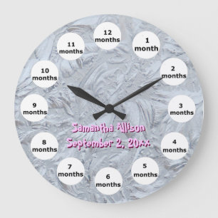 Textured Glass Pink Photo 12 Month Baby Large Clock