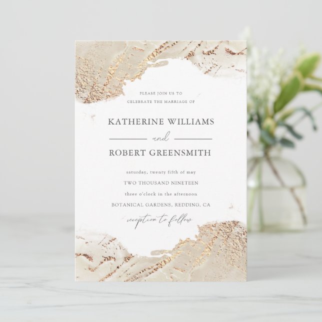 Textured Gold Faux Foil Elegant Wedding Invitation (Standing Front)
