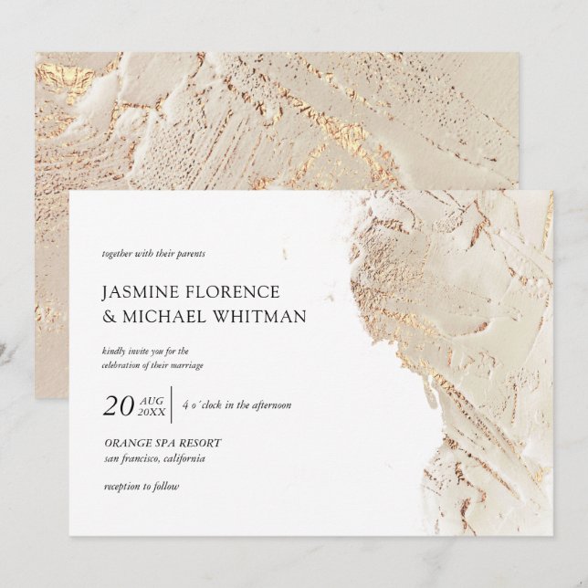 textured gold faux foil Wedding Invitation (Front/Back)