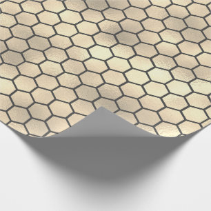 Textured Gold Honeycomb Hexagon Beekeeper Pattern Wrapping Paper