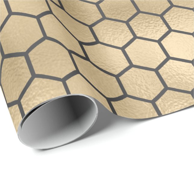 Textured Gold Honeycomb Hexagon Beekeeper Pattern Wrapping Paper (Roll Corner)