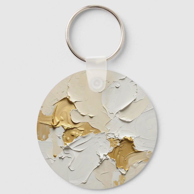 Textured Gold Impasto Abstract Neutral Key Ring (Front)