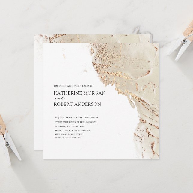 Textured Gold Modern Wedding Invitation (Front/Back In Situ)