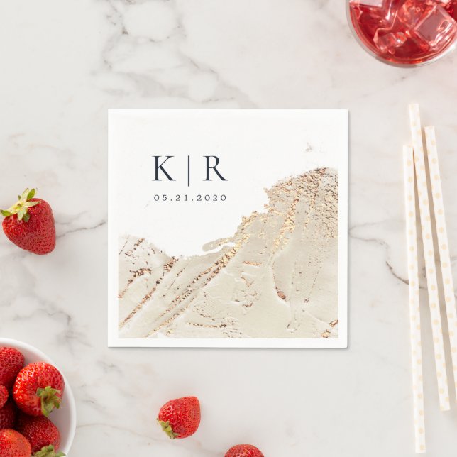 Textured Gold Modern Wedding Paper Napkins (Insitu)