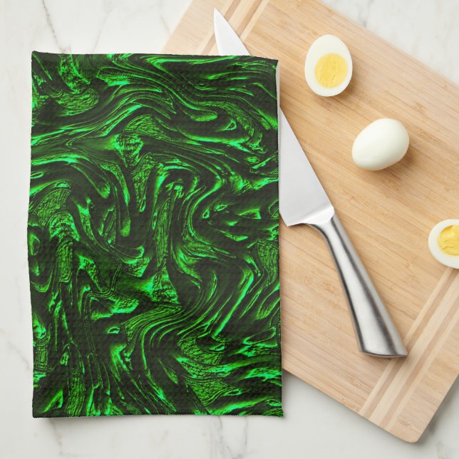 Textured grain metallic green tea towel (Quarter Fold)