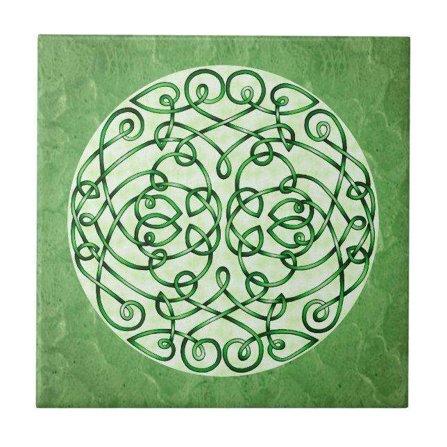 Textured Green Celtic Art Curls Tile (Front)