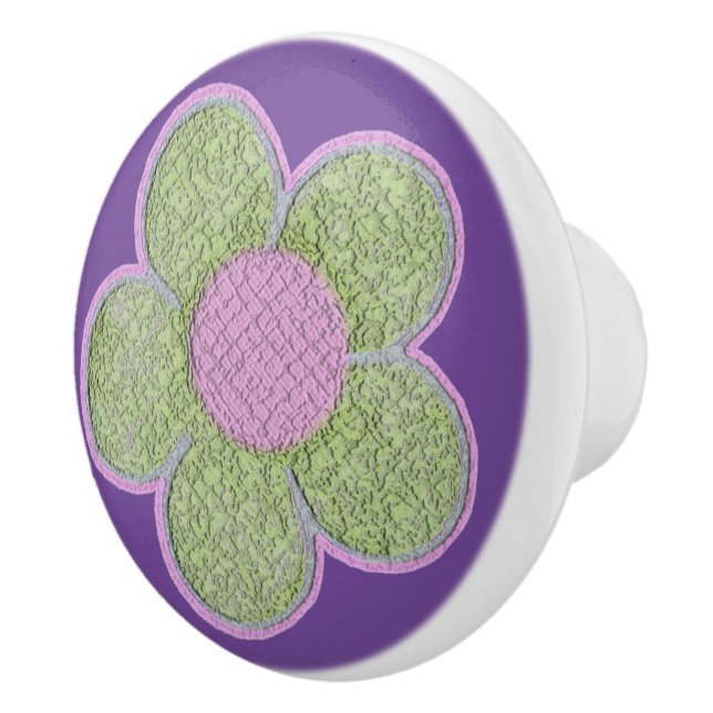 Textured Green n Pink Flowers Ceramic Knob (Right)