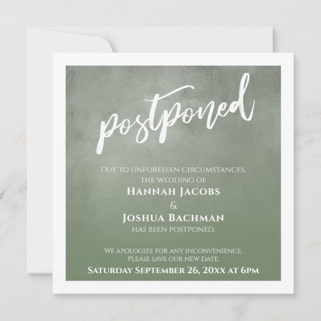 Textured Green Ombre Postponed Wedding Card (Front)