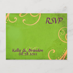 Textured Green w/Orange Swirls RSVP Postcard