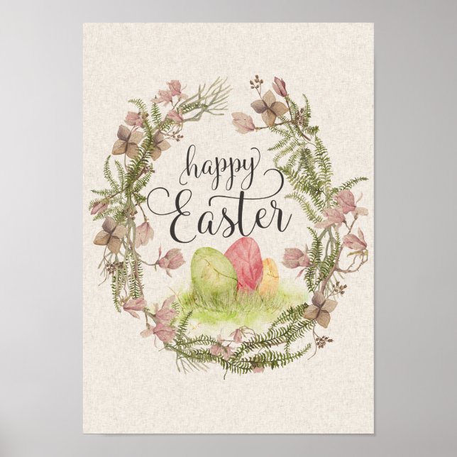 Textured happy easter floral wreath poster (Front)