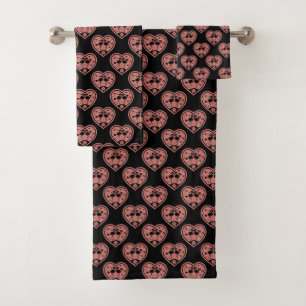 Textured Heart Flamingo Love - Custom Background Bath Towel Set