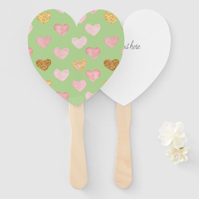 Textured Hearts Patterned Hand Held Fans (Front and Back)