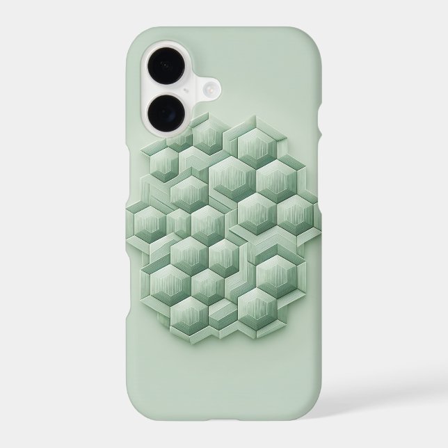 Textured Hexagons, Geometric Phone Case, Mint Gree (Back)