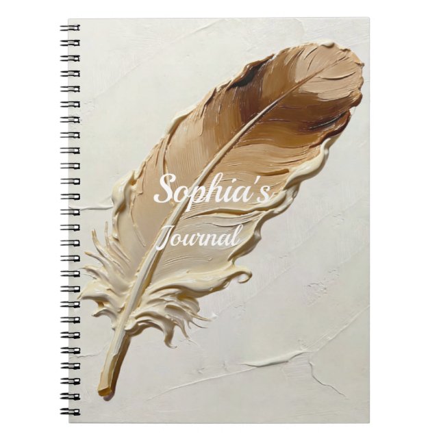 Textured Impasto Feather Beige Neutral Custom Notebook (Front)