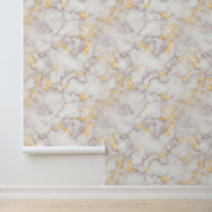 Textured Ivory Marble with Gold  Running Grains Wallpaper