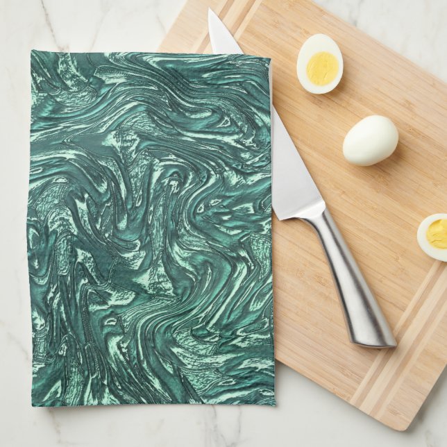 Textured jade and greenish cyan shades tea towel (Quarter Fold)