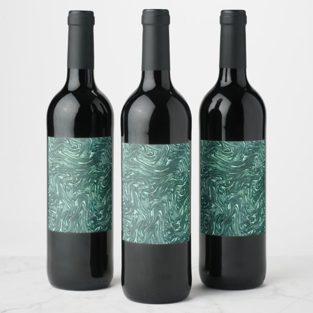 Textured jade and greenish cyan shades wine label (Bottles)