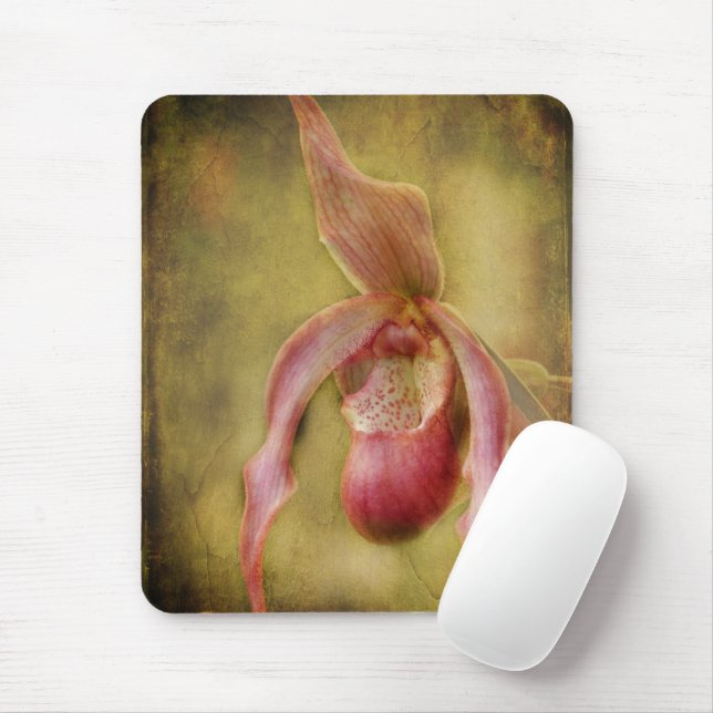 Textured Lady Slipper Orchid Mouse Mat (With Mouse)