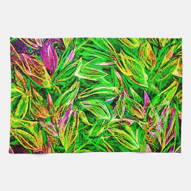 Textured Leaf Garden Art Tea Towel (Horizontal)