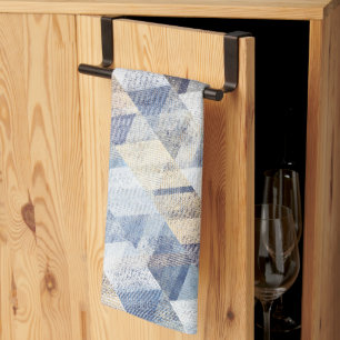 Textured light blue, beige zigzag  tea towel