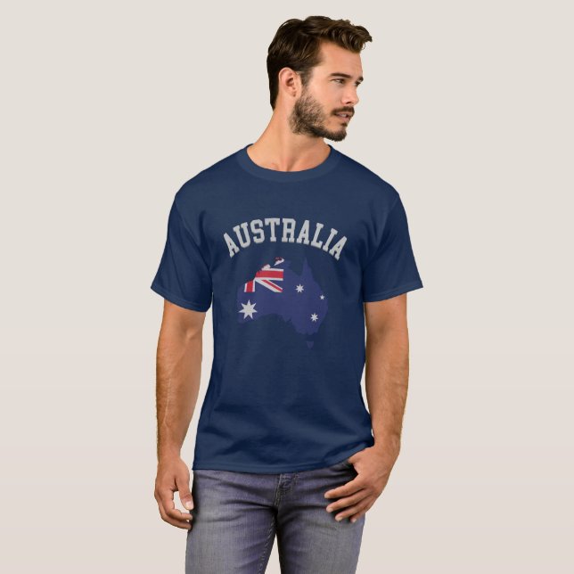 Textured Look Australia Flag Map & Text T-Shirt (Front Full)