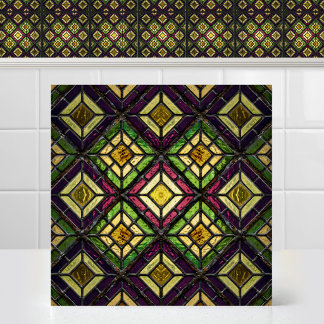 Textured Magenta Lime Cathedral Stained Glass Tile