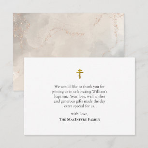 Textured Marble with Faux Gold Glitter Baptism Thank You Card