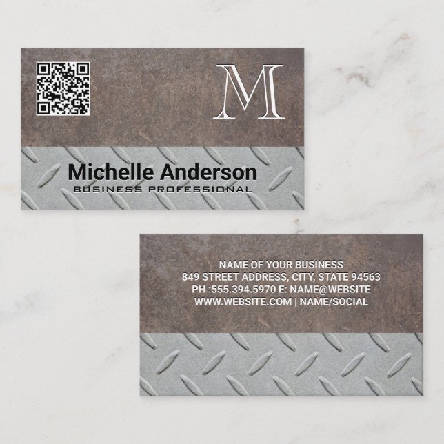 Textured Metal | Steel Pattern | Industrial | QR Business Card (Front/Back)