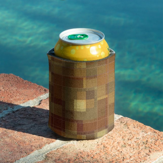 Textured monochrome brown tartan plaid. can cooler (In Situ Pool)