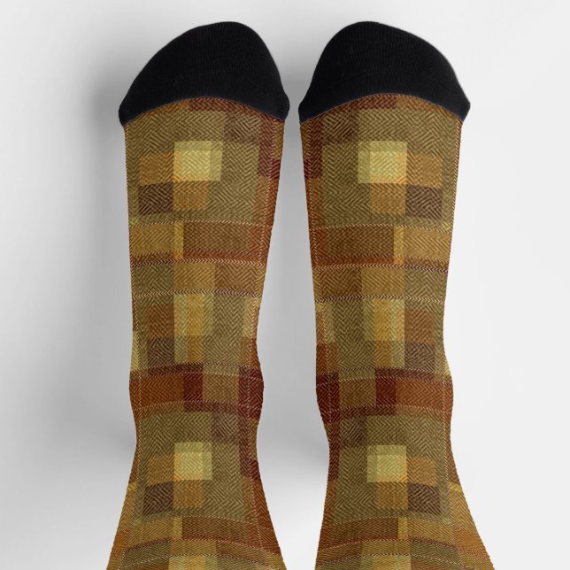 Textured monochrome brown tartan plaid. socks (Top)