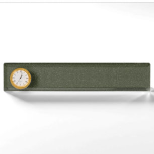 Textured Moss Green Desk Nameplate with Clock