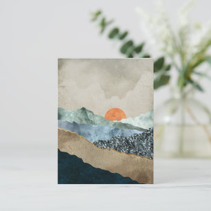 Textured Mountain Layers with Sunset Glow Postcard