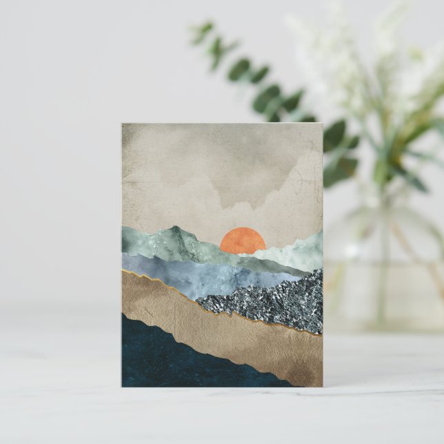 Textured Mountain Layers with Sunset Glow Postcard (Standing Front)
