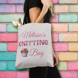 Textured Name Knitting Tote Bag