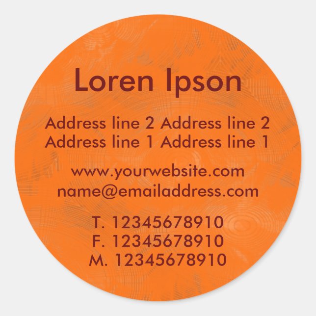Textured Orange Business / Profile Classic Round Sticker (Front)