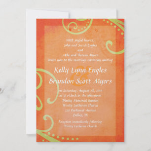 Textured Orange with Green Swirls Wedding Invite