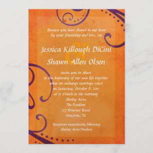 Textured Orange with Plum Swirls Wedding Invite