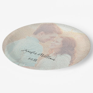 Textured Overlay Faded Photo Personalised Wedding Paper Plate